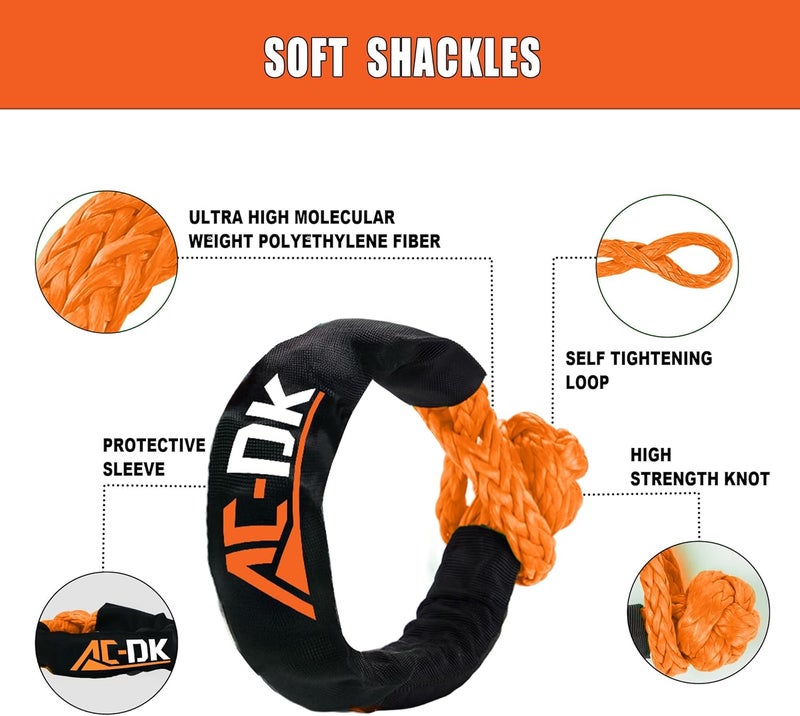 AC-DK Kinetic Recovery Rope (1in x 30ft ‎Yellow) 48000lbs Snatch Strap,Heavy Duty Stretch Nylon Towing Ropes with 2pcs Soft Shackles for Offroad Vehicle,Jeep,SUV,ATV,UTV,Tractor Elastic Ropes Kit - Image 4